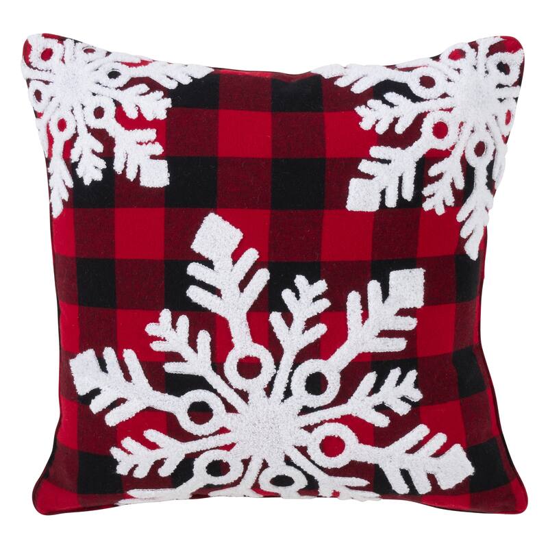 Buffalo Plaid Snowflake Down Filled Cotton Throw Pillow