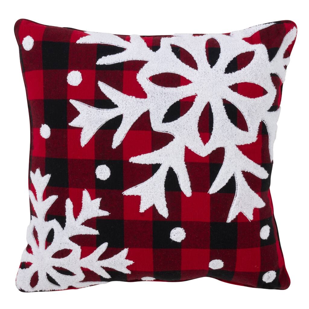 Buffalo Plaid Snowflake Down Filled Cotton Throw Pillow