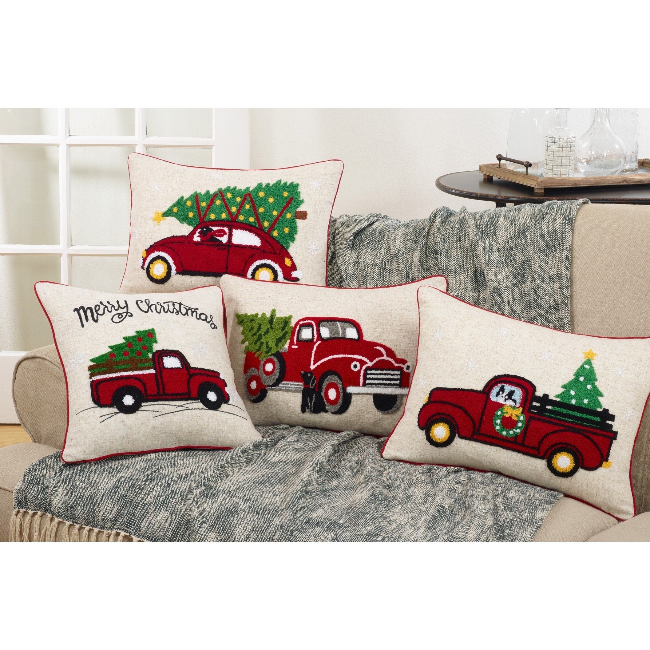 Personalized Vintage Red Truck Christmas Critters Pillow – Wild