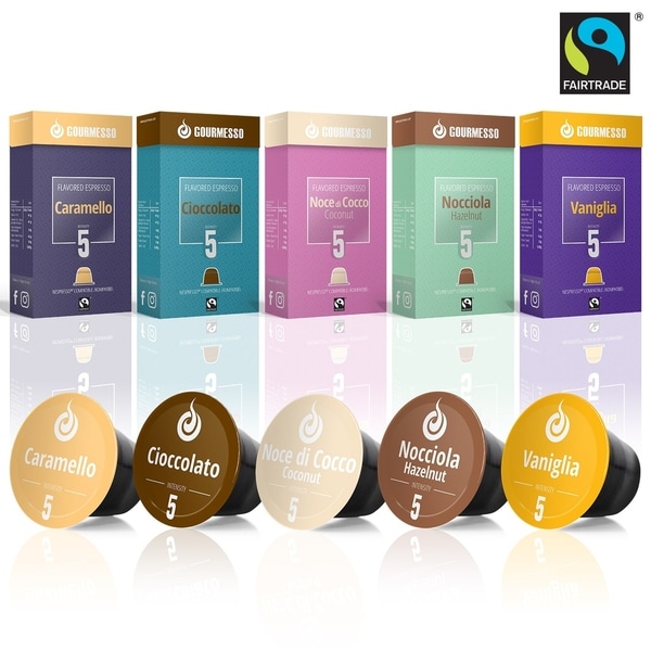 Gourmesso Flavor Bundle - 50 Coffee Capsules Compatible with Nespresso Machines - 100% Fair Trade Flavored Espresso Variety Pack