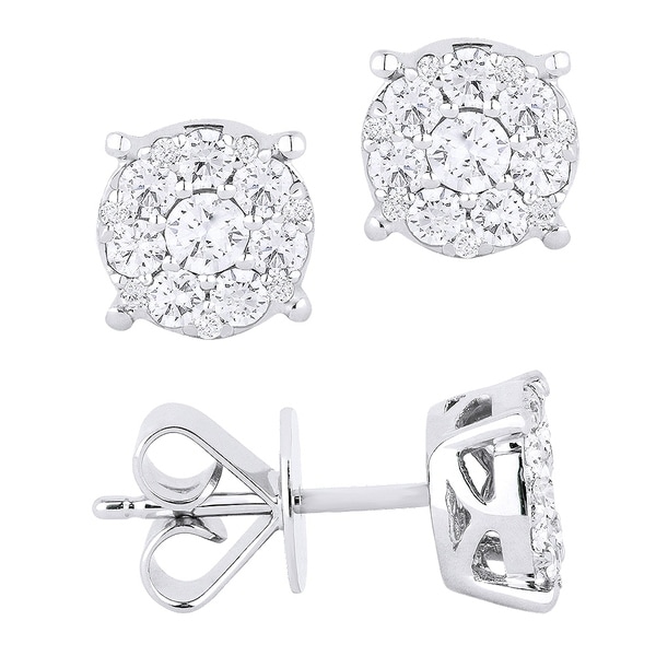 18k White Gold Earrings Round Diamond Stud With 18k White Gold Earrings Round Diamond Stud With Post Clasp
