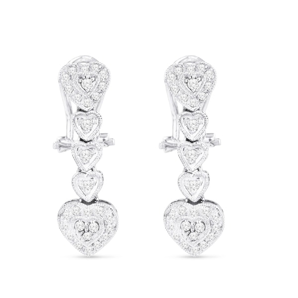 14k White Gold Earrings Round Diamond Dangling 14k White Gold Earrings Round Diamond Dangling With Omega Clasp