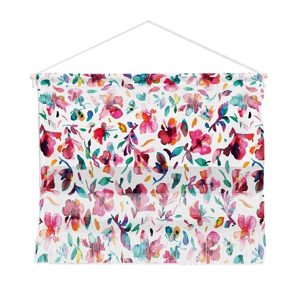 Ninola Design Watercolor Hibiscus Floral Pink Landscape Wall Hanging