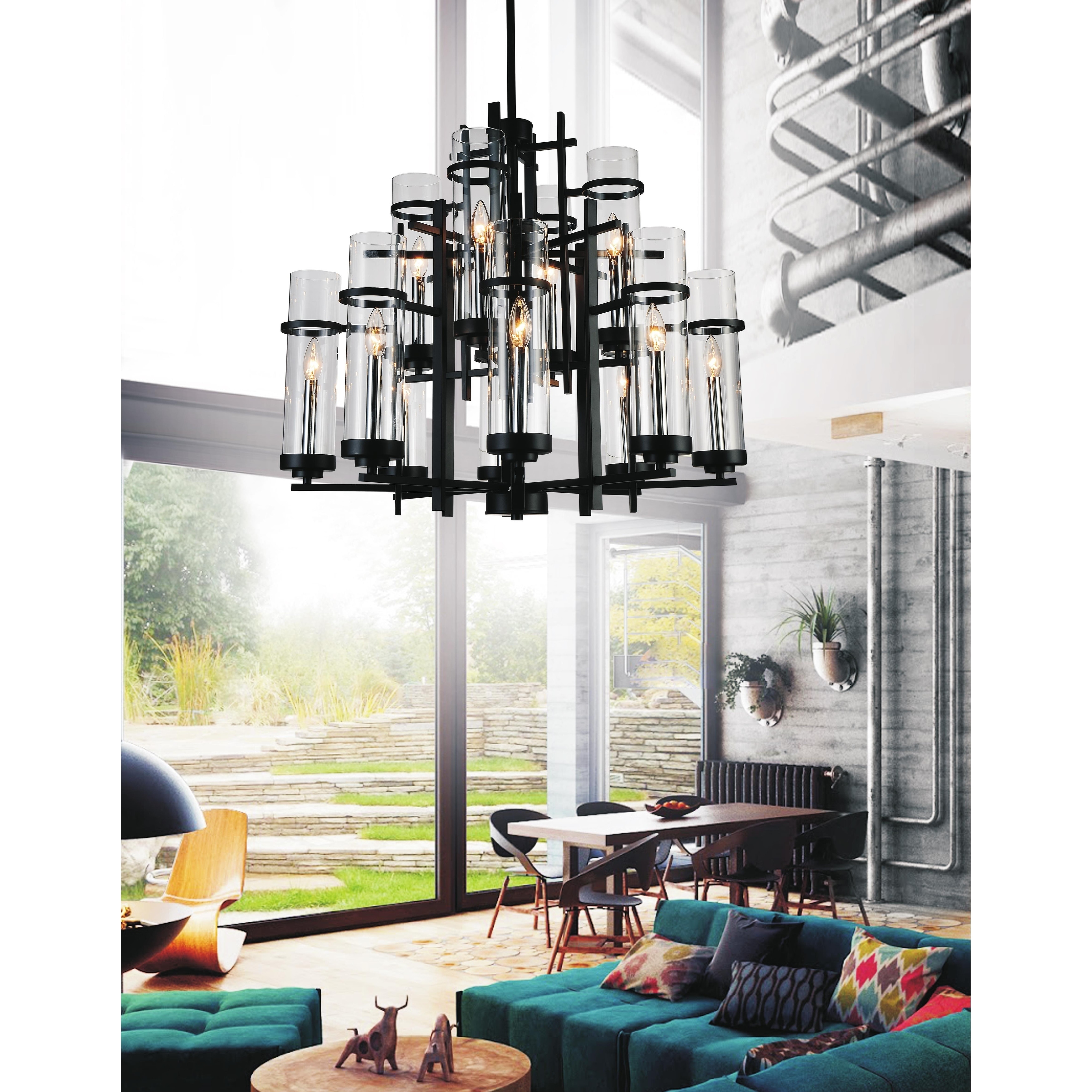 12 Light Chandelier with Black Finish