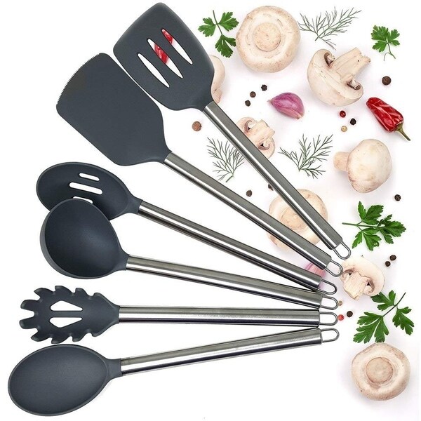 6 Pc Nonstick Gray Cooking Kitchen Gadget Utensils Set Of Ladle 6 Pc Nonstick Gray Cooking Kitchen Gadget Utensils Set Of Ladle Spoon Pasta Server Free Shipping On Orders Over 45 22860309