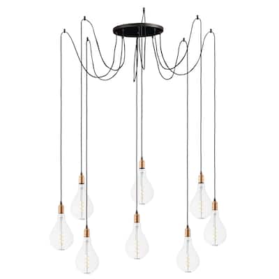 Early Electric 8-light 15.75" Wide Steel Pendant - black / antique brass