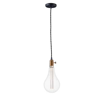 Early Electric 1-Light Pendant with A52 LED Bulb - black / antique brass