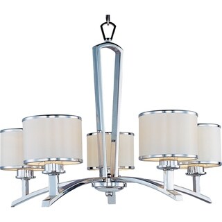 Salon 5-light 27" Wide Steel Chandelier (polished chrome / white shade) - Chandeliers For Bedrooms by Overstock.com