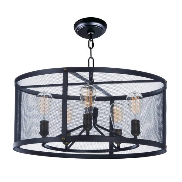 slide 1 of 1, Palladium 5-light 24.25" Wide Steel Chandelier - black / natural aged brass