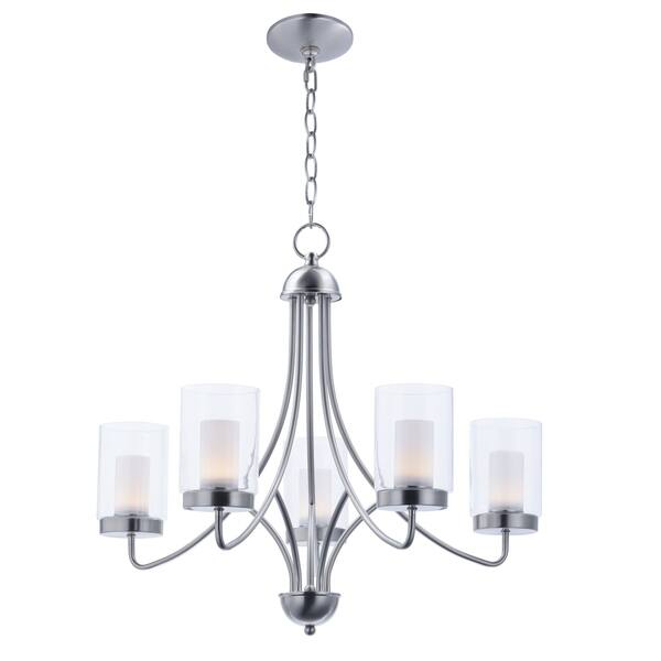 slide 1 of 1, Mod 5-light 26" Wide Steel Chandelier - satin nickel