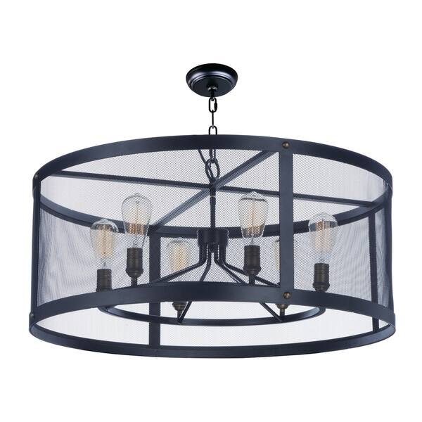 slide 1 of 1, Palladium 6-light 32" Wide Steel Chandelier - black / natural aged brass