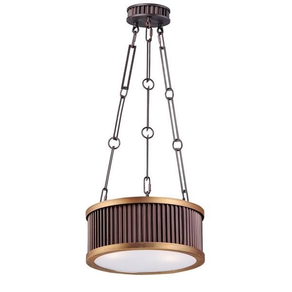 slide 2 of 2, Ruffle 3-Light Pendant oil rubbed bronze / burnished brass