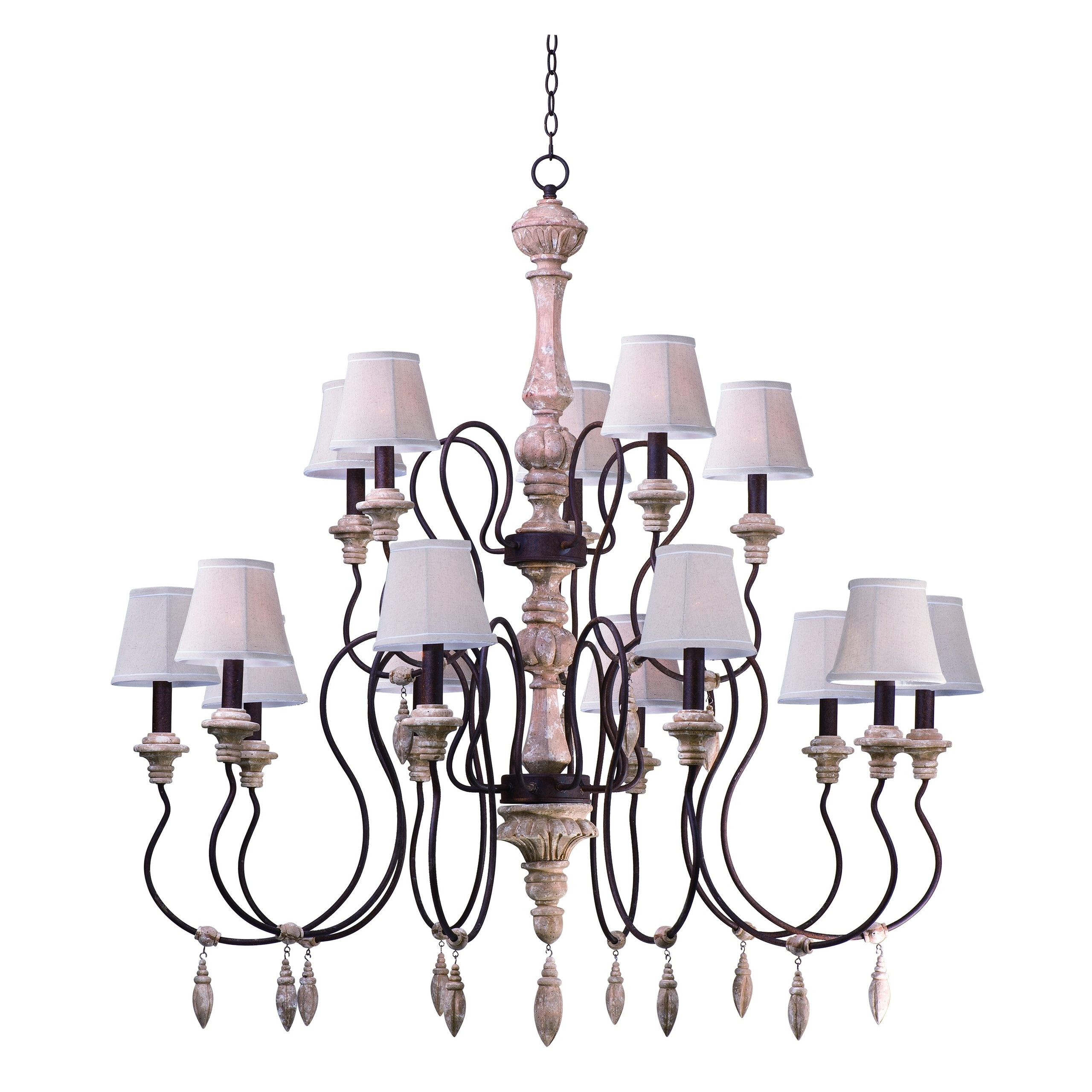 Olde World 15-light 52" Wide Wood/ Steel Chandelier - Chandeliers For Bedrooms by Overstock.com