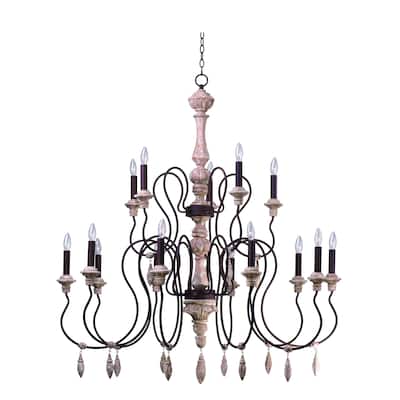Olde World 15-light 46" Wide Wood/ Steel Chandelier