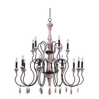 Olde World 15-light 46" Wide Wood/ Steel Chandelier - Chandeliers For Bedrooms by Overstock.com