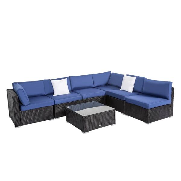 Shop Black Friday Deals On Kinbor 7 Piece Outdoor Cushioned Wicker Patio Furniture Set Overstock 22861879