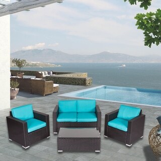 Kinbor 4-piece Outdoor Patio Furniture Set Wicker Chat Set Sectional Sofa w/ Cushions