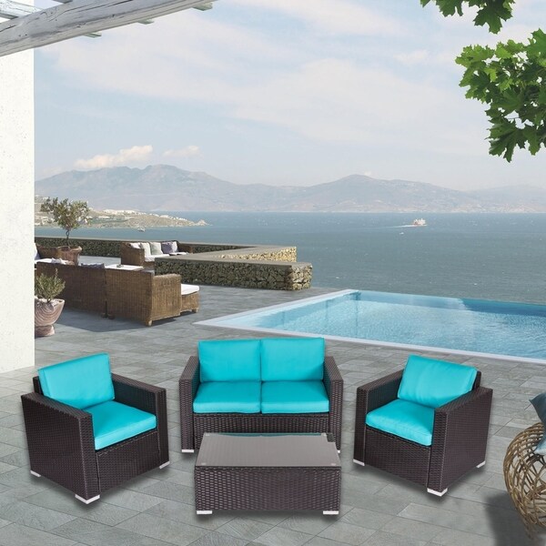 Kinbor 4-piece Outdoor Patio Furniture Set Wicker Chat Set Sectional Sofa w/ Cushions