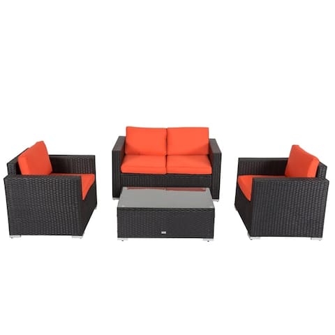 Black Wicker Outdoor Sofas Chairs Sectionals Online At Kinbor 4 Piece Outdoor Patio Furniture Set Wicker Chat Sectional Sofa W Cushions