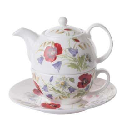 Roy Kirkham Tea for One Teapot with Tea Cup and Saucer - English Meadow