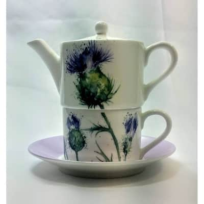 Roy Kirkham Tea for One Teapot with Tea Cup and Saucer - Thistles