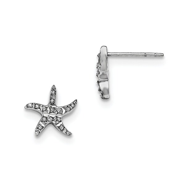 Curata Sterling Silver Platinum Plated Diamond Accent Starfish Curata Sterling Silver Platinum Plated Diamond Accent Starfish Earrings 12mm