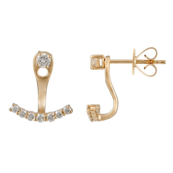 Unique 14k Yellow Gold Ear Jacket Stud 0 38 Ct Natural Diamond Unique 14k Yellow Gold Ear Jacket Stud 0 38 Ct Natural Diamond Earring For Women