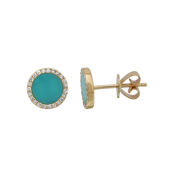 14k Yellow Gold Earring 0 14 Ct Natural Round Turquoise 14k Yellow Gold Earring 0 14 Ct Natural Round Turquoise Diamond Stud Earrings For Women
