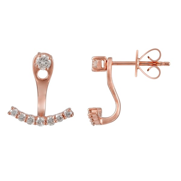 14k Rose Gold Ear Jacket Stud 0 38 Ct Natural Diamond Earrings 14k Rose Gold Ear Jacket Stud 0 38 Ct Natural Diamond Earrings For Women