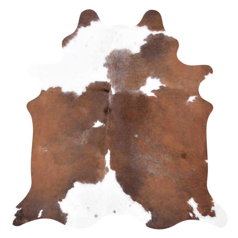 Real Brown and White Cowhide Rug (7' x 6')