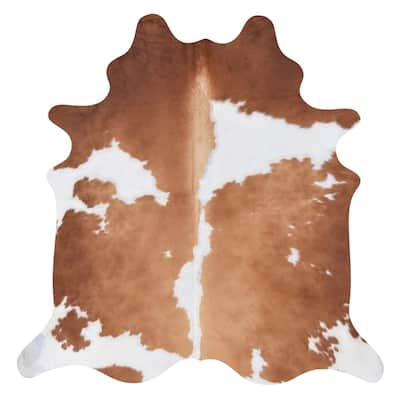 Real Brown and White Cowhide Rug (7' x 6')