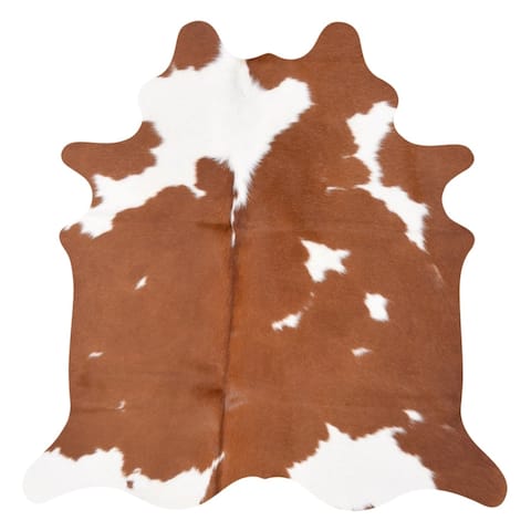 Real Brown and White Cowhide Rug (7' x 6')