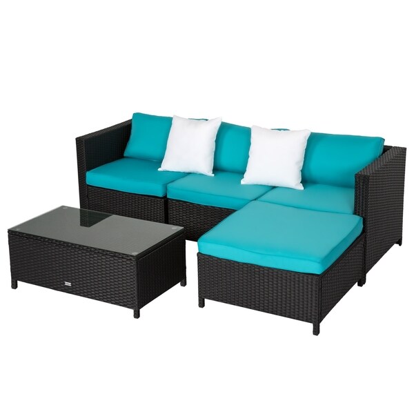 Kinbor 5 Piece Patio Wicker Porch Chairs Outdoor Pe Rattan Furniture Set With Cushioned Ottoman And Table Chairs Patio Seating
