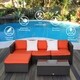 Kinbor 5-Piece Patio Furniture PE Rattan Wicker Sofa Sectional Sofa Set Cushioned Deck Couch - Thumbnail 9