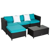 Kinbor 5-Piece Patio Furniture PE Rattan Wicker Sofa Sectional Sofa Set Cushioned Deck Couch