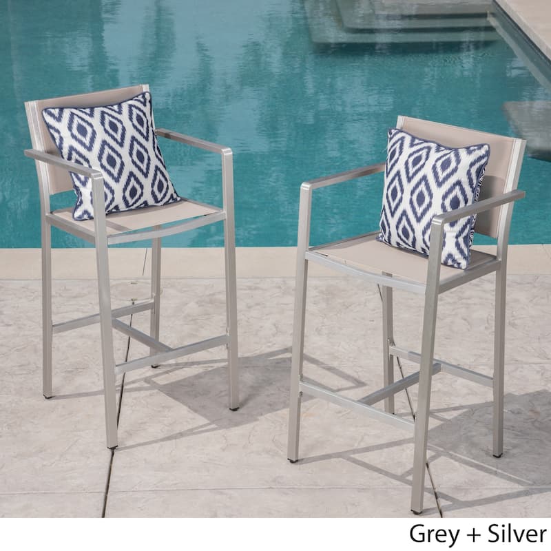 Cape Coral Outdoor 29.50 Inch Mesh Aluminum Barstools (Set of 2) by Christopher Knight Home