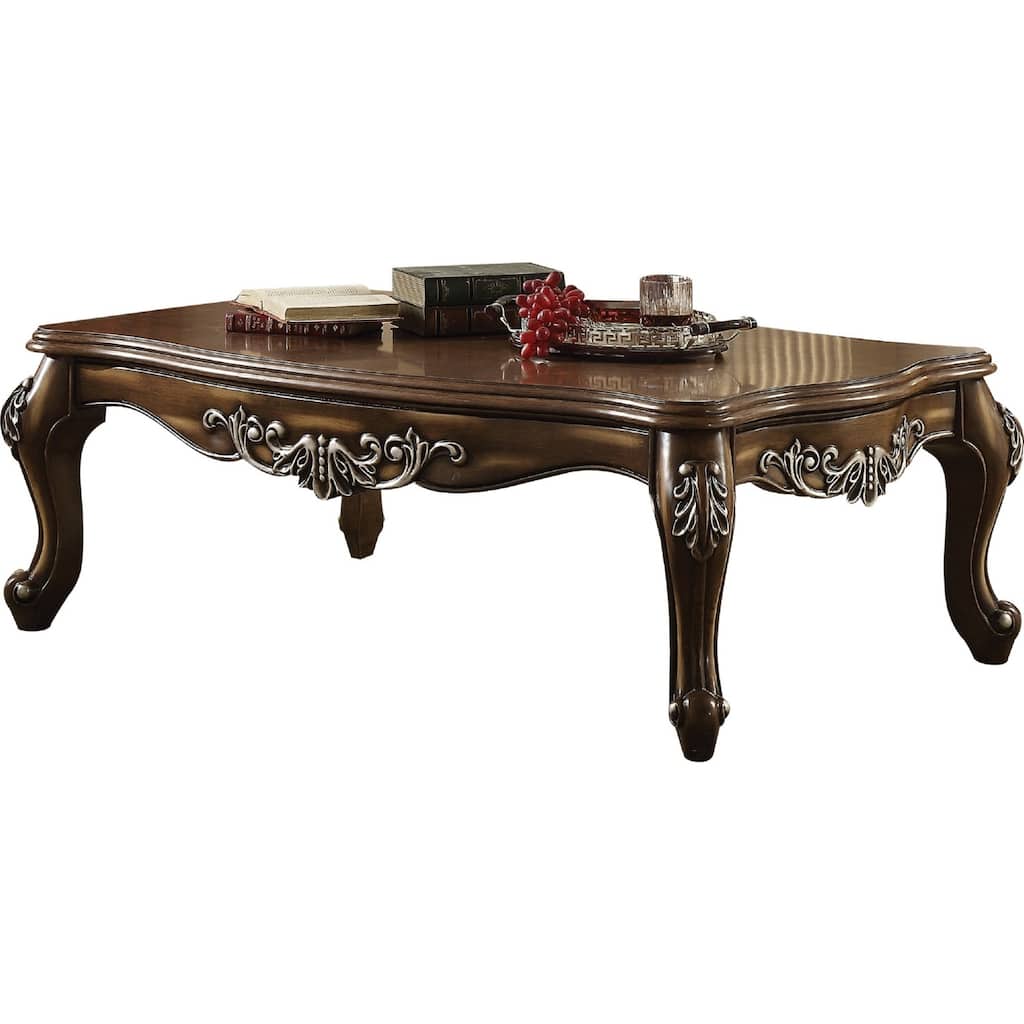 Intricately Carved Wooden Coffee Table in Antique Oak Brown
