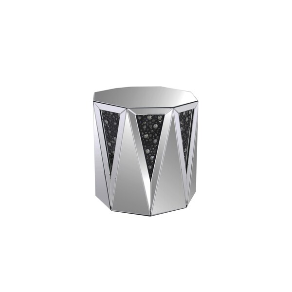 End Table With Octagonal Mirrored Top, Clear And Black