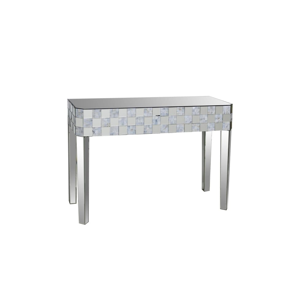 Benzara Frosted Chequered Pattern Console Table in Rectangular Shape, Clear (Mirror)