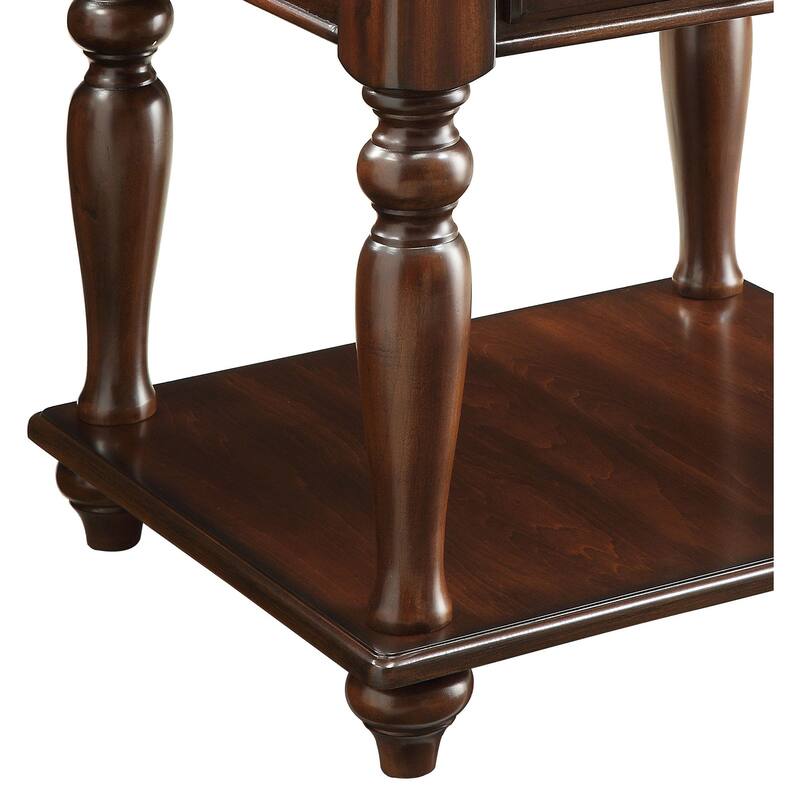 Wooden End Table with Turned Legs Support and Open Shelve, Brown