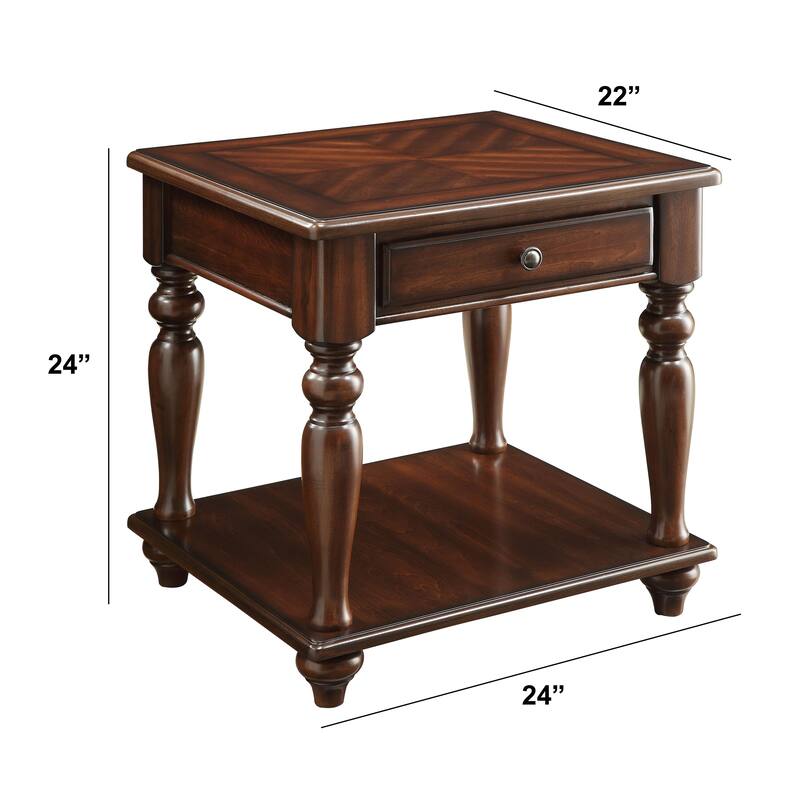 Wooden End Table with Turned Legs Support and Open Shelve, Brown