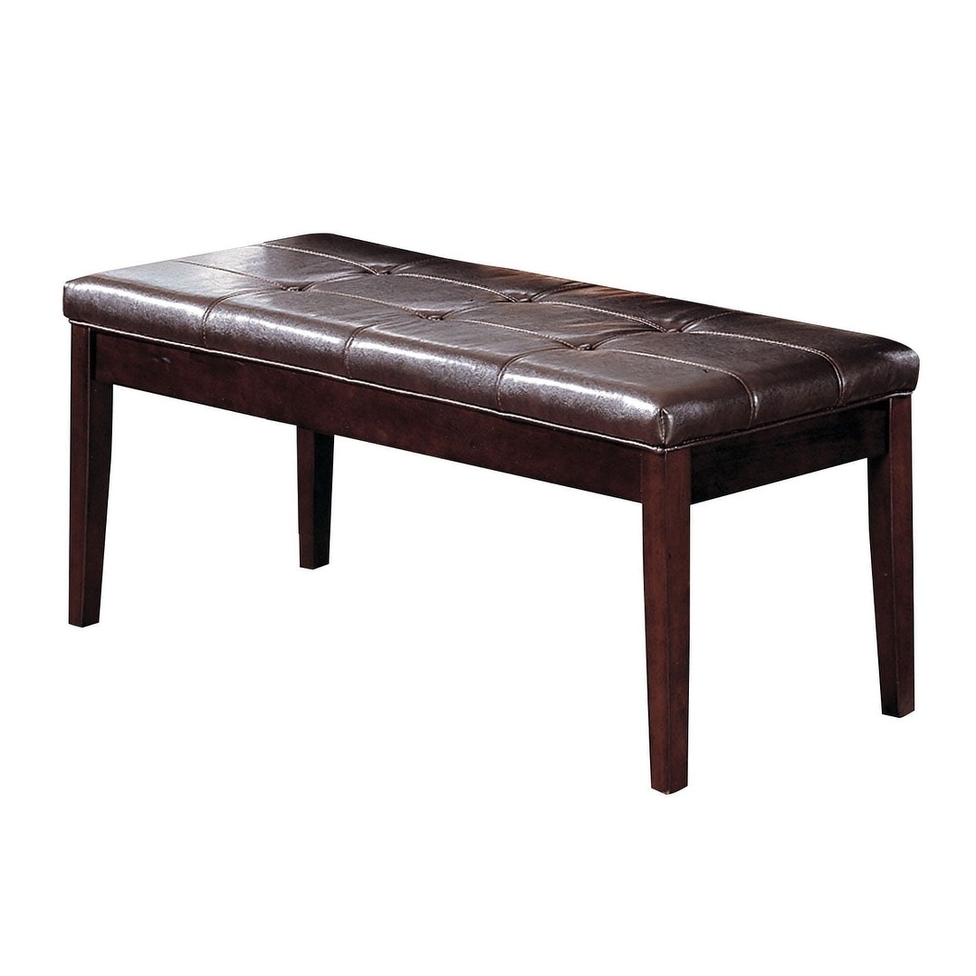 Wooden Bench With Tufted Leatherette Seat