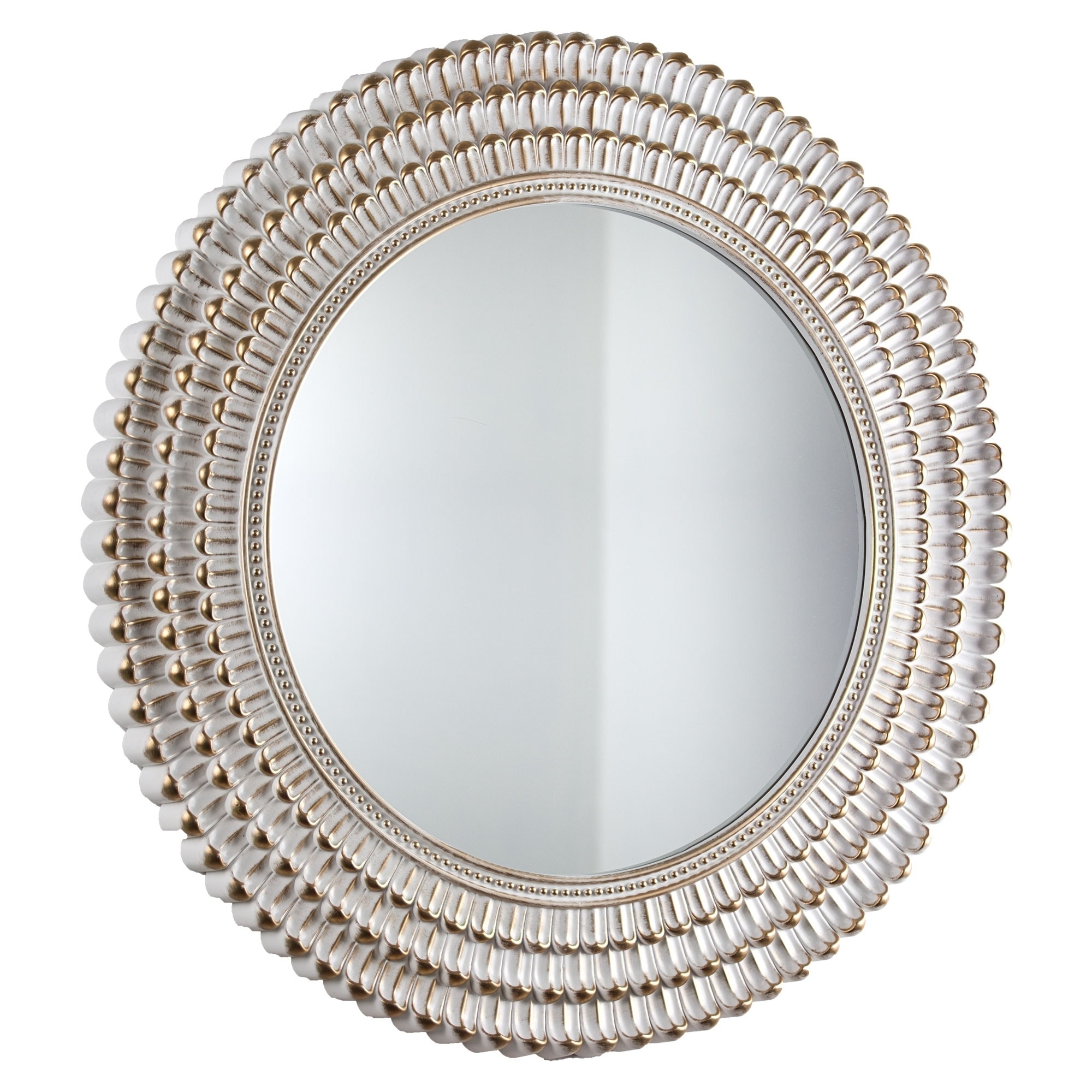 American Art Decor White and Gold Plastic Frame Round Hanging Wall Vanity Mirror