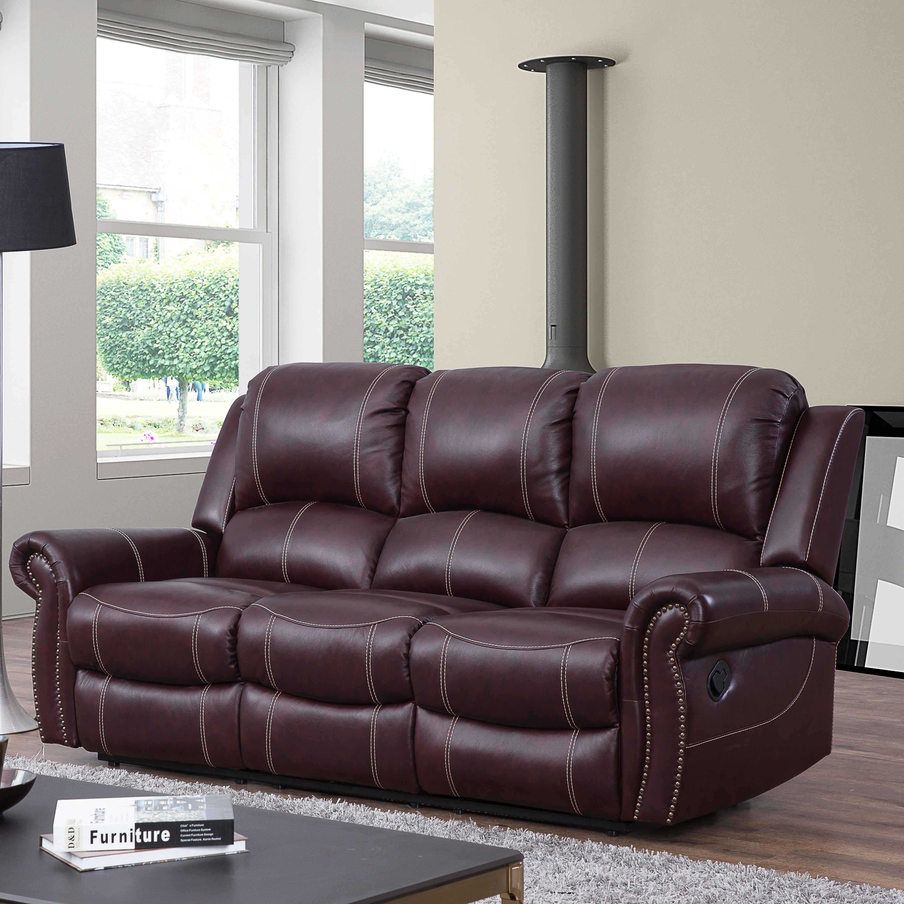 Abbyson Winston Burgundy Top Grain Leather Reclining Sofa Abbyson Winston Burgundy Top Grain