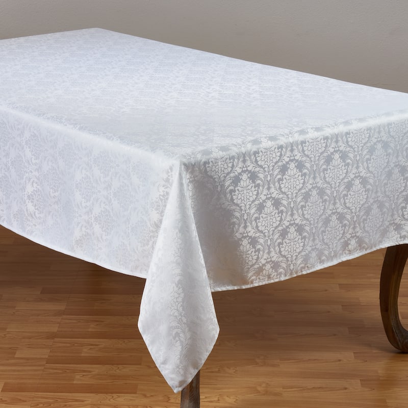 White Polyester Tablecloth With Subtle Damask Pattern - All Seasons - 70"x180" - Oblong