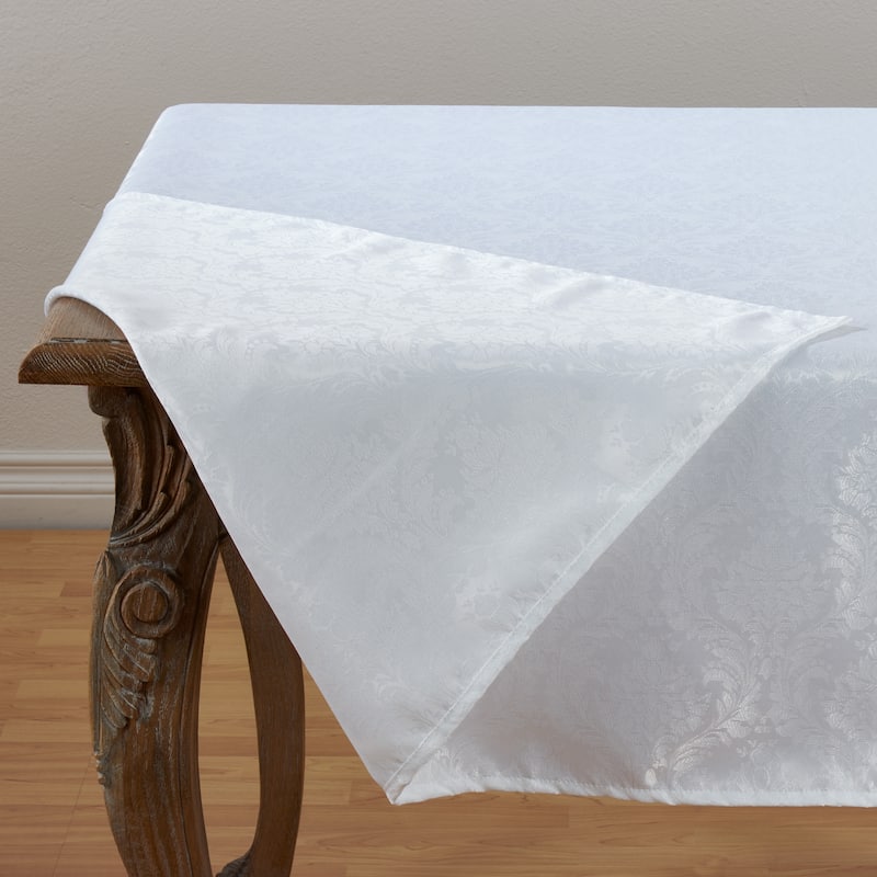 White Polyester Tablecloth With Subtle Damask Pattern