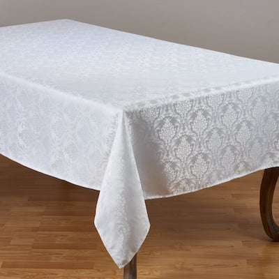 White Polyester Tablecloth With Subtle Damask Pattern