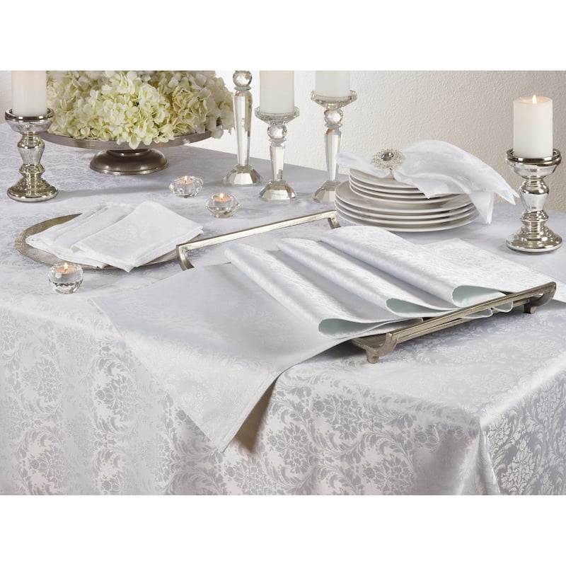 White Polyester Tablecloth With Subtle Damask Pattern