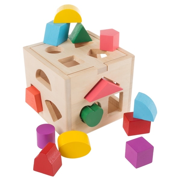 Wooden Shape Sorter Classic Toddler Cube Puzzle Toy With Shape Cutouts