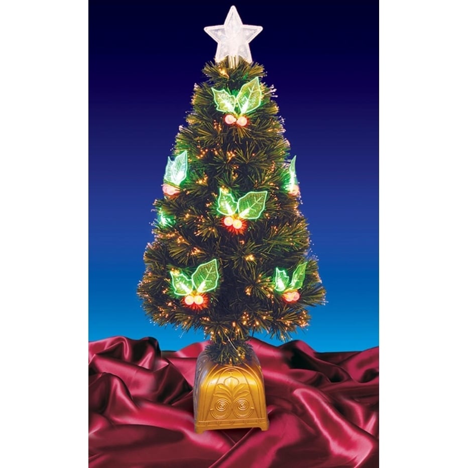 6 FT Green Frosted Christmas Tree Fiber Optic W/Cones & Berries Indoor Only